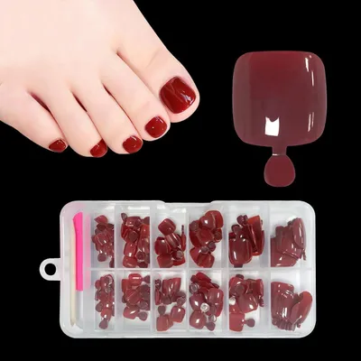 Produktbild von 120 Stück Künstliche Fußnägel Rot 12 Größen zum Aufkleben Full Cover Acryl Zehennägel DIY