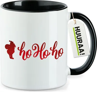 Produktbild von Huuraa Kaffeetasse Santa Claus Ho Ho Ho 330ml Schwarz Keramik Kaffeebecher Geschenkidee