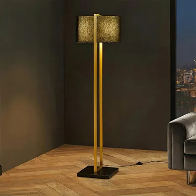 Produktbild von riess-ambiente Stehlampe COLLEEN 160cm gold schwarz Stoffschirm Metallgestell rechteckig minimalistisch