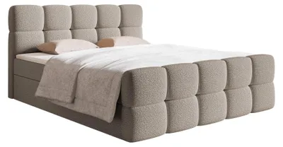 Image de Selsey Cloudy - Lit box 160x200 avec sommiers, matelas, topper, housse bouclette, gris beige