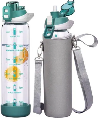 Productafbeelding van 1 Liter Sportwaterfles met Tijdmarkering en Rietje