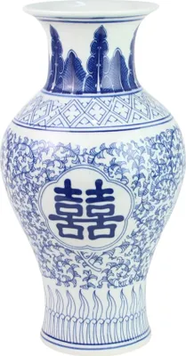 Zdjęcie produktu dla Fine Asianliving Chiński Wazon Porcelanowy Niebieski Biały Podwójne Szczęście D20xH32cm Wazon Dekoracyjny Wazon Kwiatowy Orientalny Wazon Ceramiczny Wazon Dekoracyjny Nowoczesny Wazon Dekoracyjny Na Stół