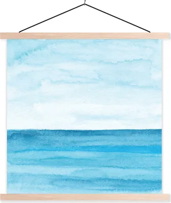 Produktbild von MuchoWow® Textilposter Meer - Aquarell - Blau 60x60 cm mit holzfarbenen Rahmen - Wanddekoration