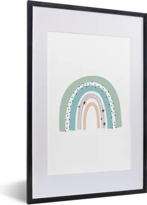 Produktbild von MuchoWow® Gerahmtes Poster Regenbogen - Kinder - Sterne - Tupfen - Pastell 40x60 cm - Poster mit Schwarzem Bilderrahmen Wandposter Rahmen Foto Bilder - Poster in Rahmen