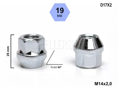 Obrázek produktu pro Kolová matice M14x2,0 kužel otevřená, klíč 19, D17X2, výška 25 mm