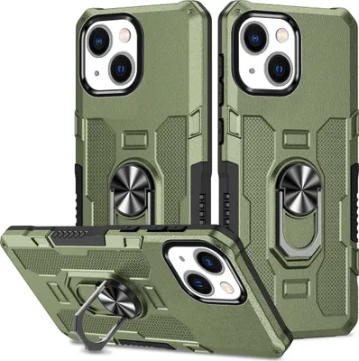 Produktbild von iPhone 13 Hülle, Dual Layer Robuste Rüstung Ringhalter Ständer Schutzhülle für iPhone 13 Grün