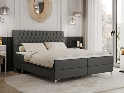 Produktbild von Boxspringbett 160x200 mit 2 Bettkästen Matratze und Topper, Polsterbett 160x200, Bett 160x200 - MILEN - 160x200 cm - Dunkelgrau - Kunstleder - H3