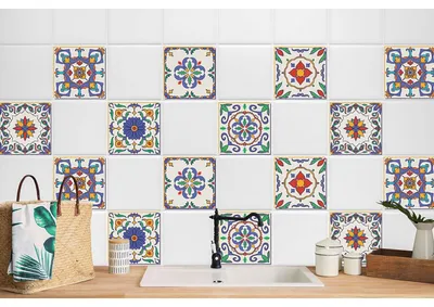 Produktbild von 24 Stück Magic Stick Set mit für Fliesen Für Bad Küche Fließen Klebefolie  Bunte Mosaik 10 x 10 cm
