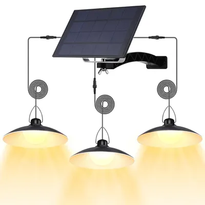 Produktbild von Außen Solarlampe Wasserdichte Garten Solarleuchte Solar Pendelleuchte mit 3 Hängelampe, Warmweiß