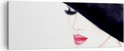 Produktbild von Bild auf Leinwand - Leinwandbild - Frau Lippen Hut Eleganz - 140x50cm - Wand Bild - Wanddeko - Leinwanddruck - Bilder - Kunstdruck - Wanddekoration - Leinwand bilder - Wandkunst - AB140x50-2947