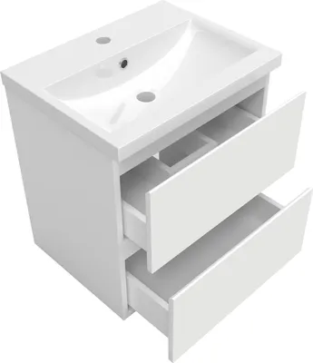 Produktbild von Waschtisch mit Unterschrank 50cm Alast Badmöbel Set Weiß Dick Keramik Waschbecken mit Unterschrank MDF Softclose