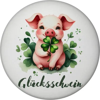 Produktbild von Glücksschwein mit Kleeblatt Magnet mit Flaschenöffner rund