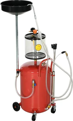 Image de DURHAND Récupérateur d'huile de vidange d'huile usagée portable 2-en-1 hauteur réglable et vidangeur d'huile pneumatique de 80 L, équipé de roues et de couleur rouge