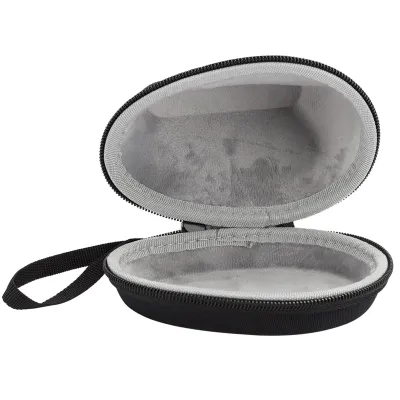 An open black carrying case with a gray interior, shown against a white background.