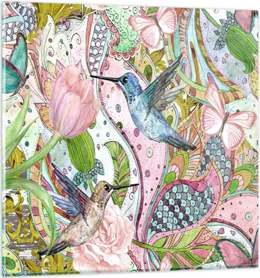 Produktbild von Bilder auf glas - Vogel Schmetterling Blume - 70x70cm - Glasbilder - Wandbilder - Kunstdruck - zum Aufhängen bereit - Wanddekoration aus Glas - Glas Bilder - Wandbild auf Glas - GAC70x70-4065