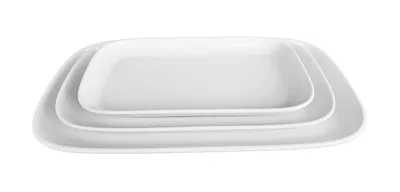 Produktbild von 3er Set 25,30,35cm Tablett Serviertablett Keramik Porzellan Weiß - Servierplatte Groß - Kuchenplatte Rechteckig für Antipasti, Dessert, Kuchen, Sushi