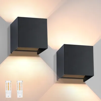 LED-Wandleuchte 2er Set, Up Down, G9, Warmweiß, IP65, Schwarz