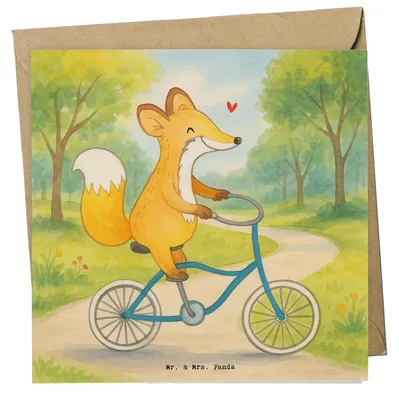 Produktbild von Mr. & Mrs. Panda Klappkarte Fuchs Fahrrad fahren Design - Weiß - Geschenk, Radsport, Mountainbiking, Trekking, Grußkarte, Radeln, Glückwunschkarte, faltkarte, doppelkarte
