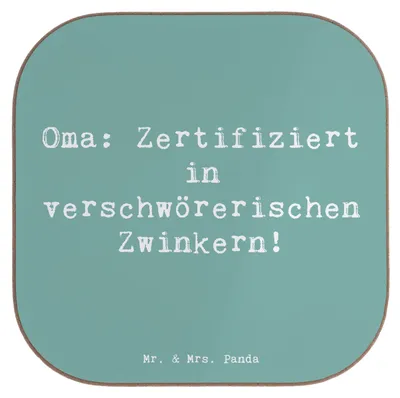 Produktbild von Mr. & Mrs. Panda Untersetzer für Gläser Spruch Oma Zwinkern - Meeresbrise - Geschenk, Familie, Holzuntersetzer, persönliche Erinnerungen, Coaster, Verbundenheit, Jubiläen