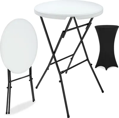 Image de CASARIA® Table haute pliable avec housse noire réutilisable infroissable mange debout 110 cm bar bistrot jardin cocktail