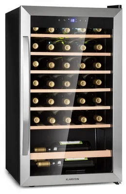 Image de Klarstein Cave a Vin, Réfrigérateur à Vin avec Porte en Verre, Cave à Vin de Vieillissement, Zone Unique, Prosecco, Bière, Ecran Tactile, Réfrigérateur Bar, Frigo, Protection UV, 4-18°C, 36 Bouteilles