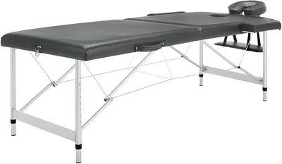 Produktbild von Klappbare 2-Zonen Massageliege mit Aluminiumgestell aus Anthrazit, 186 x 68 cm Behandlungsliege, höhenverstellbar für Massage Shiatsu Reiki, Tragetasche inklusive