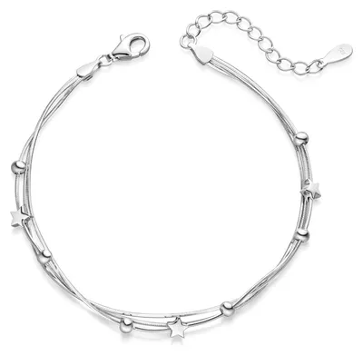 Productafbeelding van MATERIA armband voor dames, ontworpen door Matthias Wagner, met sterren en bolletjes, gemaakt van 925 sterling zilver, 3-rijig, verstelbaar van 16,5 tot 20 cm, modelnummer SA-107