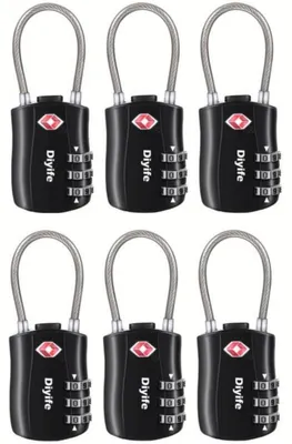 Produktbild von TSA Kofferschloss 3-stelliges Kabelschloss, 6 Stück, Schwarz