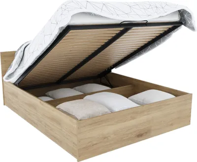 Produktbild von Bett mit Lattenrost Jugendbett Doppelbett mit/ohne Matratze Bettkasten Eiche, Matratze:ohne Matratze, model:160x200cm