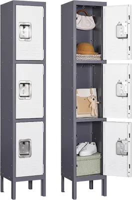 Image de Armoire de rangement, armoire multifonctionnelle, casier, armoire en acier, vestiaire, armoire métallique, casiers, armoire à compartiments, armoire forte, armoire de stockage, armoire à manteaux, tôle d'acier, revêtement par poudre, 168x30,5x30,5 cm