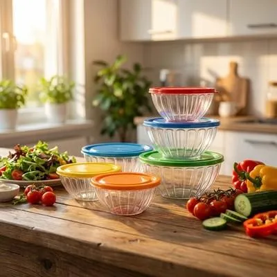 Produktbild von Salatschüssel 5er Set mit Deckel Kunststoff stapelbar Meal Prep Küche