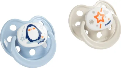 Produktbild von Poupy Anatomischer Silikon-Schnuller, 2 Stück, grau/blau, weich und zart, BPA-frei