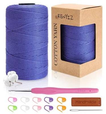 Immagine prodotto di Filo per uncinetto e macramè, 2,5 mm, 250 g, 210 m, cotone, blu scuro, con ago da uncinetto
