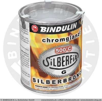 Produktbild von 750 ml SILBERFIX-G Silberbronce temperaturbeständig bis 500°C Farbe: silber Lack silber silberlack inkl. Pinsel