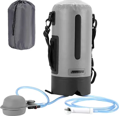 Produktbild von ISOISL Camping Dusche mit Fußpumpe ohne Aufladen, mobile Druckdusche mit Schlauch und Duschkopf, tragbare Outdoor Dusche für Camping Garten Wohnmobil