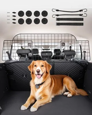 Produktbild von Famanu Hundeautobarriere verstellbar 35,4"-61" - universelle Passform für Kofferraum und Rückbank