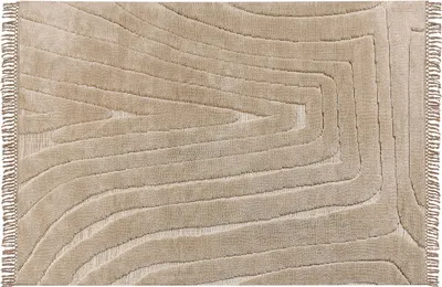 Produktbild von BELIANI Teppich Beige Stoff Rechteckig 160 x 230 cm mit Hoch-Tief-Struktur Fransen Maschinengewebt Modern Kurzhaar Fußbodenheizung Geeignet Wohnzimmer