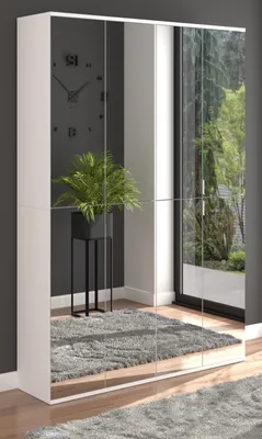Produktbild von Garderobe mit Spiegel "SystemX" weiß Schuhschrank mit Spiegeltüren 122 x 193 cm