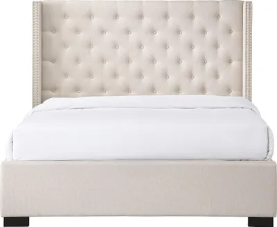 Produktbild von Polsterbett mit gestepptem Kopfteil - 200 x 200 cm - Stoff - Beige - MASSIMO
