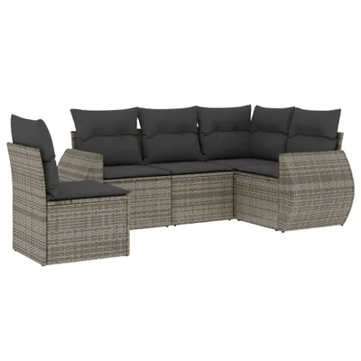 Produktbild von vidaXL 5-tlg. Garten-Sofagarnitur mit Kissen Grau Poly Rattan