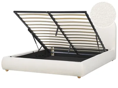 Obrázek produktu pro BELIANI Úložná postel krémově bílá buklé čalounění 160 x 200 cm minimalistický moderní design úložný prostor ložnice