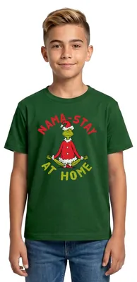 Produktbild von Spreadshirt Der Grinch Meditation Nama-Stay At Home Teenager T-Shirt, 152/164 (12-14 Jahre), Forstgrün