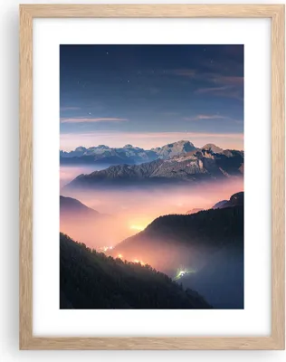 Produktbild von Gerahmtes Poster - Rahmen in heller Eiche - Berge Wolken Nebel - 30x40 cm - Wand Bild - Wanddeko - Wandbilder - Kunstposter - Wandposter - Bilderrahmen - Bilder - Kunstdruck - P2NPA30x40-5004