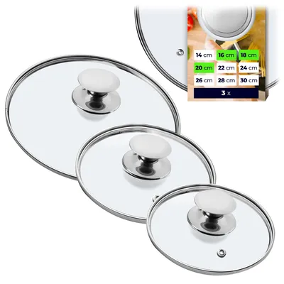 Image de KADAX Couvercle de casserole "Salerno", set de couvercles résistants à la chaleur en verre avec poignée, trois tailles (16+18+20 cm)
