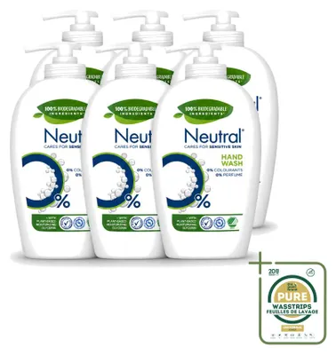 Obrázek produktu pro 6 kusů neutrálního tekutého mýdla pro citlivou pokožku - 0 % parfemace a barviva - 250 ml - balení
