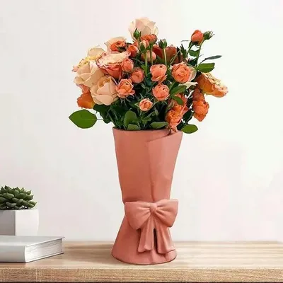Zdjęcie produktu dla Wazon ceramiczny dekoracyjny z kokardką 24,5 cm kolor różowy