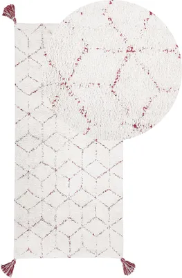 Zdjęcie produktu dla BELIANI Dywan biały bawełniany 80 x 150 cm z frędzlami w geometryczny wzór
