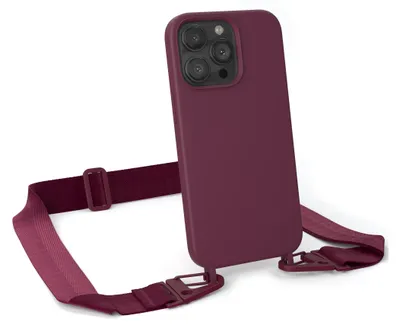 Produktbild von EAZY CASE Handykette Silikon mit Clips 2 in 1 kompatibel mit Apple iPhone 13 Pro Handyhülle mit Kordel, Hülle mit Band, Kette, Beere Rot - Clips Beere