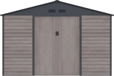 Produktbild von Metall-Gartenhaus aus verzinktem Stahl in Holzimitation grau 13,12 m² ADELMO
