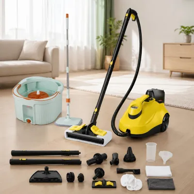 Obrázek produktu pro Sada pro účinné čištění podlah (2dílná) – kbelík s mopem 360 Spin a parní čistič 2000 W
